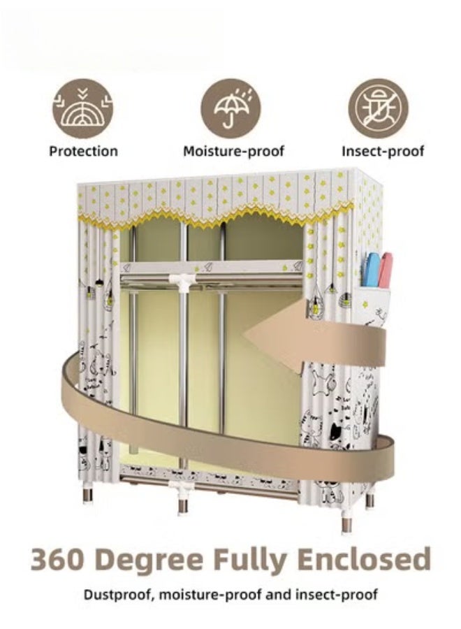 MIXDE Portable Closet Wardrobe, Dust-proof Clothes Storage Organizer, Super Load-bearing Clothes Hanging Closet, Cute Kitten Print, Non-Woven Fabric Cover 123*45*170CM - Image 5